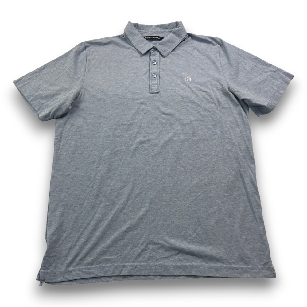 TravisMathew Mens Large Light Blue Heathered Short Sleeve Golf Polo Shirt